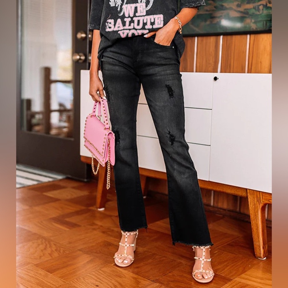 NWOT Black Midrise Ankle Flare Denim